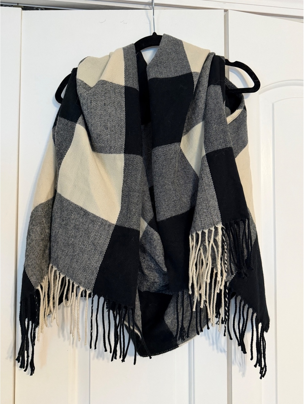 J.Crew Black and White Plaid fringe shawl scarf vest poncho